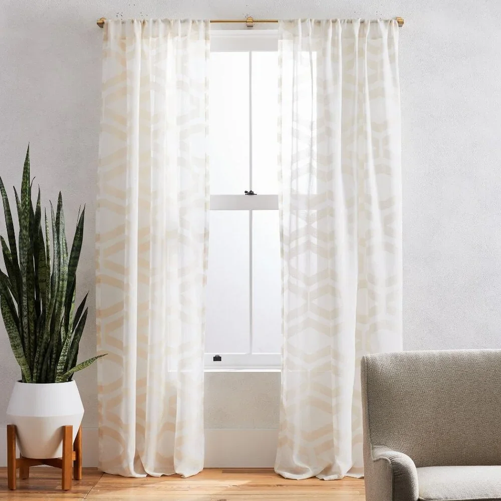 2 NWOT West Elm Semi Sheer Clipped Jacquard Curtain 48x84 Alabaster